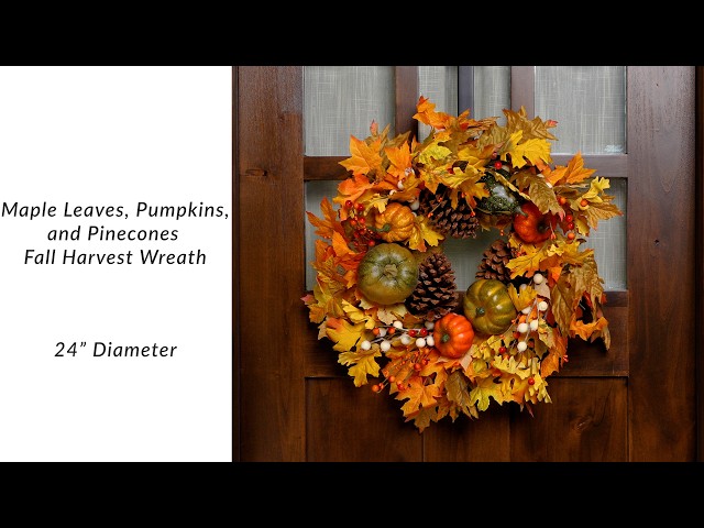 Maple Leaves, Pumpkins, & Pinecones Artificial Fall Harvest Wreath | Northlight VM37832
