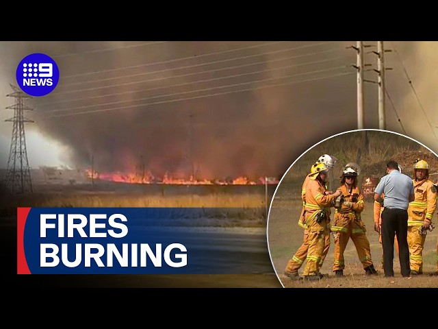 Wall of flames threatens properties as spring bushfires rage across Queensland | 9 News Australia