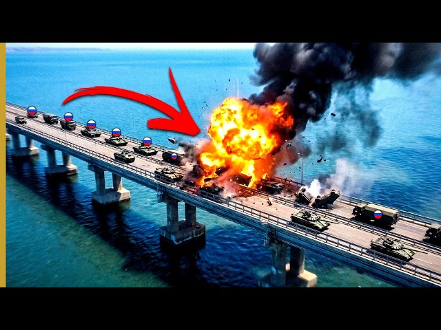 Russian Armored Column Hit Mid Crossing on the Bridge to Crimea — 3 Minutes Later, GONE!