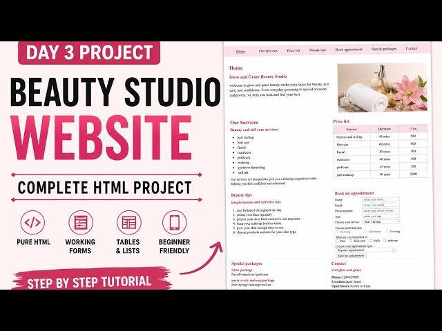 HTML project beginner friendly|beauty studio|web dev