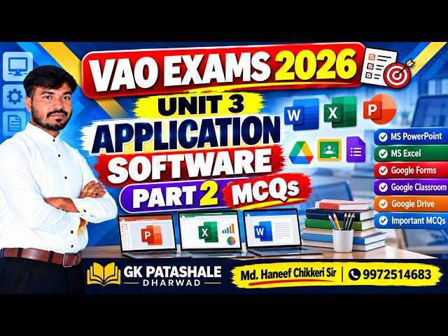VAO Exams 2026 | Unit 3 Application Software | Part 2 MCQs | Computer Knowledge