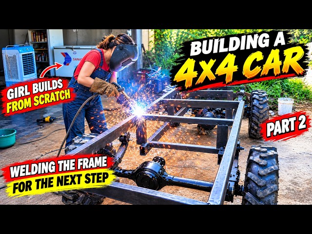 Can she build a 4x4 vehicle using only salvaged parts? The complete build process! Episode 1