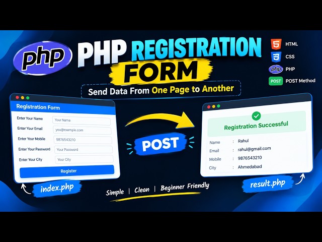 PHP Registration Form Using POST Method | Send Data From One Page to Another #php