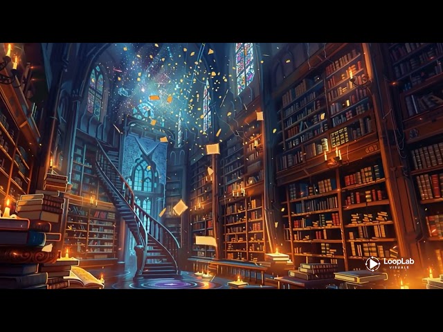 ✨ Anime-Style Wizard Library – HD Seamless Loop with Floating Books