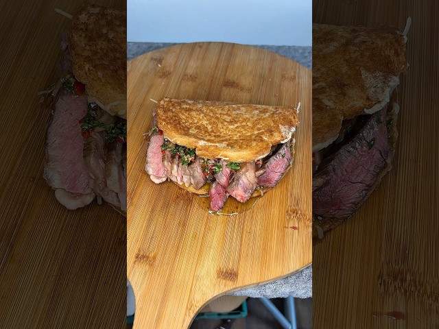 Ribeye grilled cheese with chimichurri #food #cooking #asmr #steak #cheese
