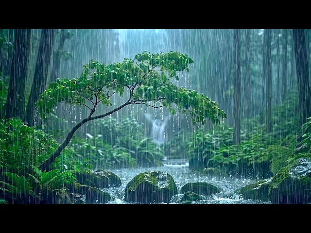 No Ads. Fall Asleep Naturally with Heavy Rain on a Forest Stream | ASMR Rain Sounds on a Forest Lake