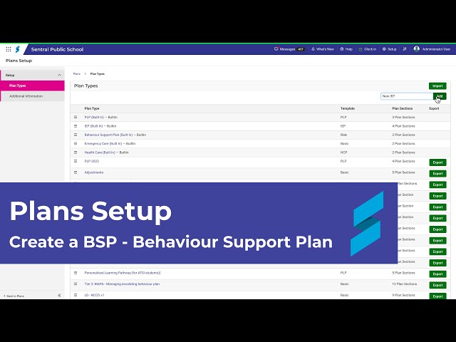 Plans Setup | Create a BSP...Behaviour Support Plan