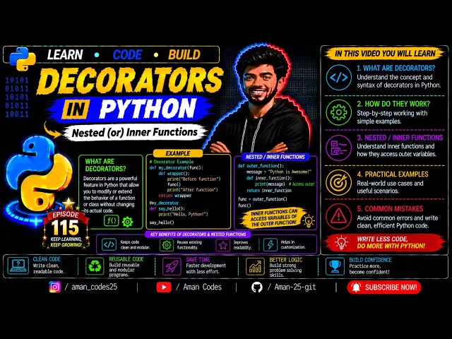 Decorators  in Python | Nested (or) Inner Functions | EP-115