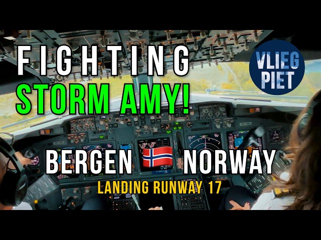 Epic Storm AMY Landing at Bergen | Boeing 737 Cockpit Approach to Runway 17