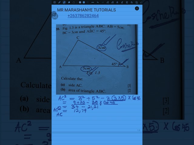 MATHEMATICS THE COSINE RULE AND AREA OF A NON RIGHT ANGLED TRIANGLE EXPLAINED IN DETAIL 