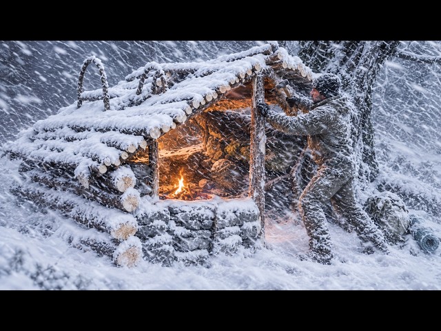 Surviving the SNOWSTORM by Building a Wooden House | Extreme Winter Survival