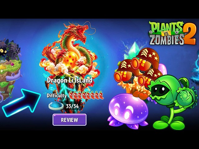 Plants vs Zombies 2 - Dragon Li Island World & Team Plants Three Mega Gatling Fire Pea