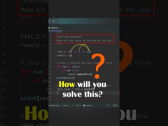 Python Shorts | Move zeros to the end . Python Interview Question - 1 🐍