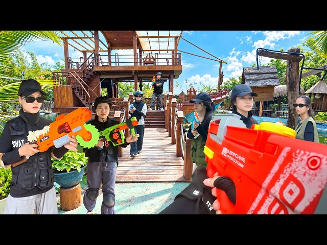 Nerf War | Riverside Restaurant Battle 1 – Female Soldiers (Nerf First Person Shooter)
