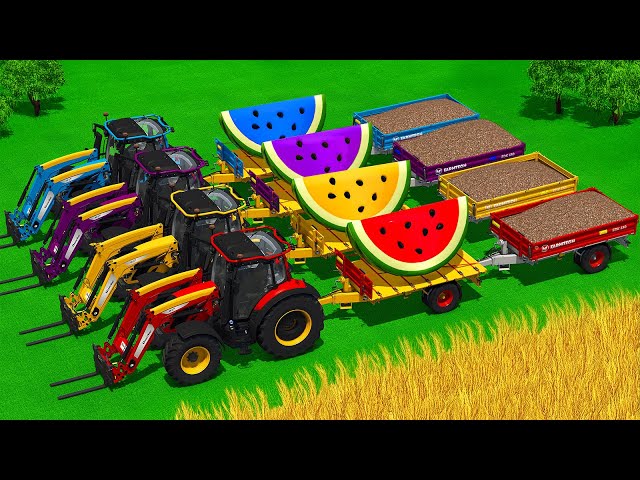 TRANSPORTING WATERMELONS SLICES AND MAKE CHAFF WITH VALTRA TRACTORS - Farming Simulator 25