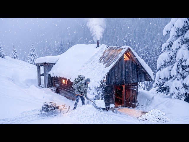 Severe SNOWSTORM in a Wooden Cabin | Caught in snowfall for 3 days in winter.