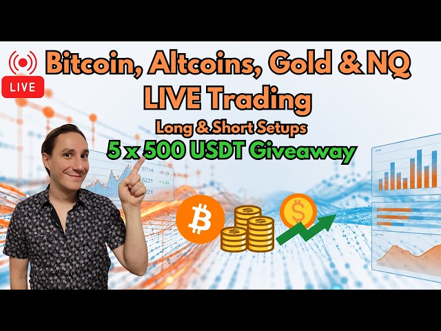 LIVE Trading Setups + 5x 500 USDT Bonus Giveaway! Bitcoin, Altcoins, Gold, NQ! Short & Long!