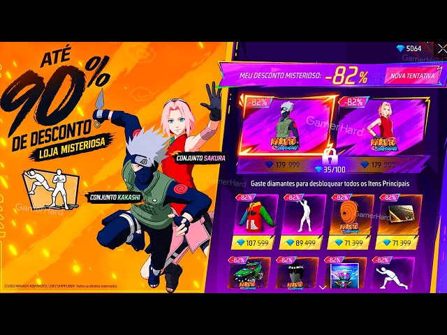 ITENS LOJA MISTERIOSA KAKASHI, GELO GRÁTIS AMANHÃ, DATA ATUALIZAÇÃO, EVENTO NARUTO, NOVIDADES FF