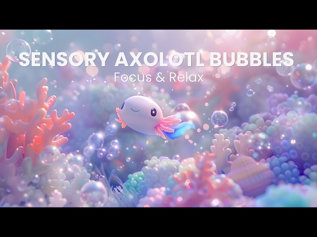 Sensory Axolotl Bubbles & Calming Music for Classroom Focus | Relaxing Ocean Sounds (Autism Support)