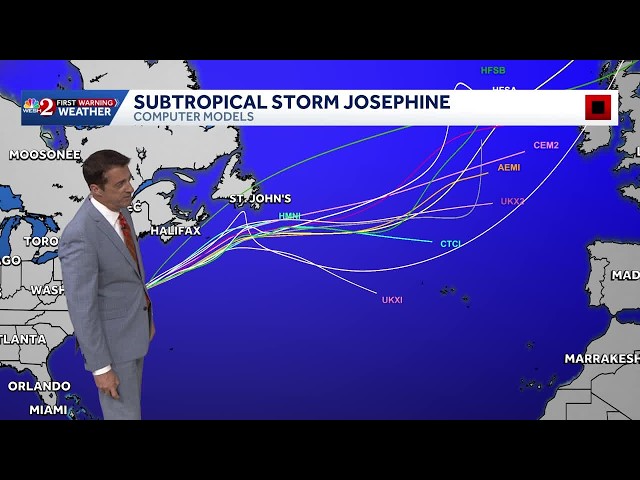 Subtropical Storm Josephine churns south of New England