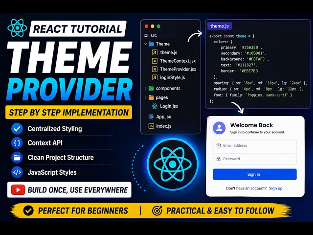 React Theme Provider Tutorial | Centralized Styling with ThemeContext & JavaScript Styles | Beginner