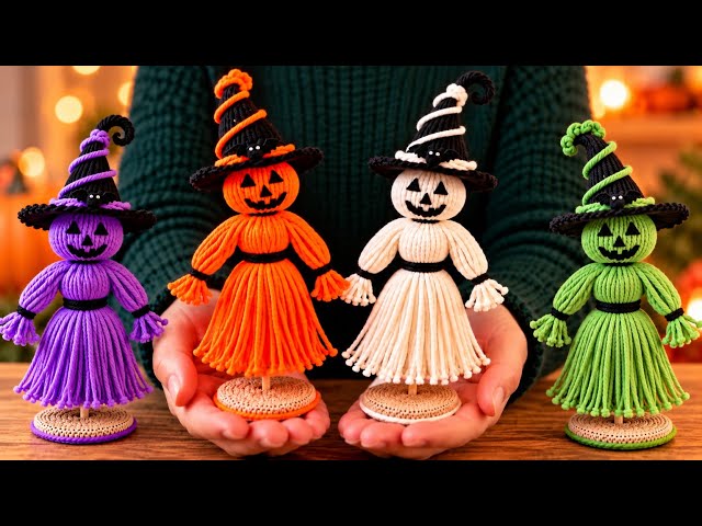 DIY Yarn Witches 🎃 Cute & Easy Halloween Craft