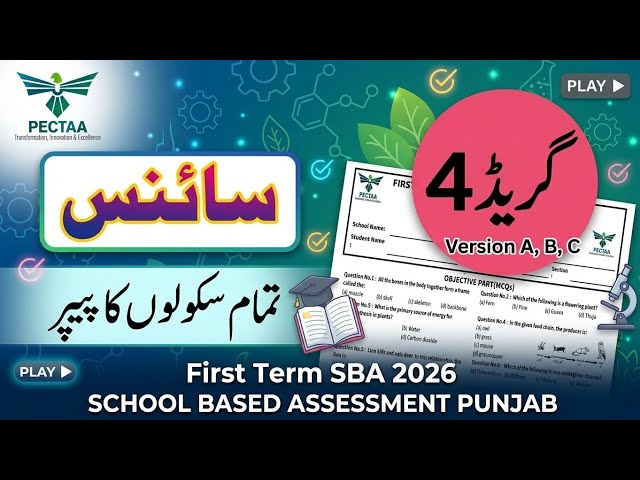Grade 4 Science Paper SBA FIRST TERM PECTAA 2026–27 | Version A, B, C | School Based Assessment |