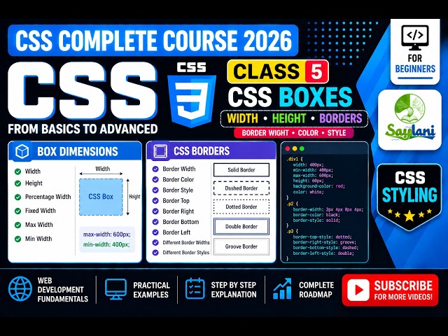 CSS Complete Course 2026 | Class 5 | CSS Boxes, Width, Height, Padding, Margin, Borders | Urdu/Hindi
