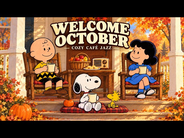 Welcome October with Snoopy 🍂 Cozy Autumn Café Jazz for Work & Focus