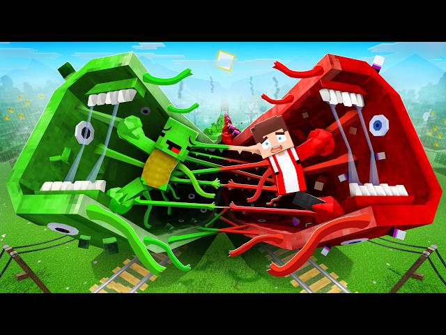 JJ and Mikey FUSED into TRAIN EATER?! - Maizen Minecraft Animation