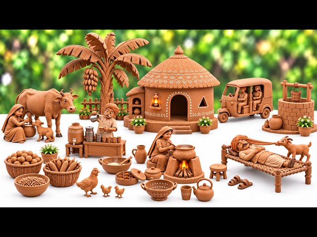 12 Cute Miniature Kitchen Set DIY | Amazing Tiny Mitti Bartan Making | Handmade Clay Kitchen Set