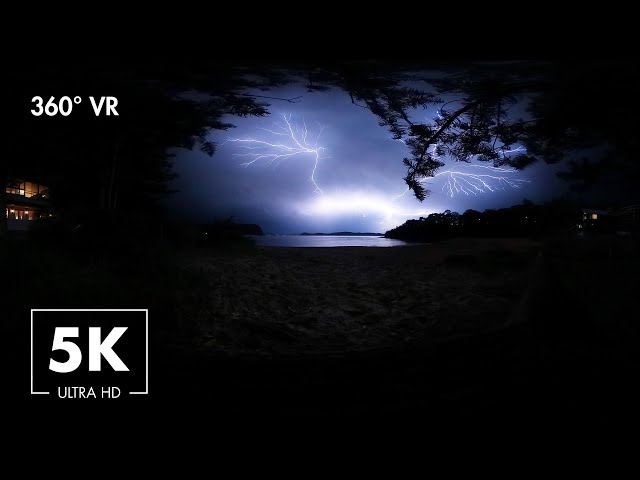 Virtual Nature 360° VR - Lightning Storm With Gentle Waves And Thunder - 5K Ultra HD
