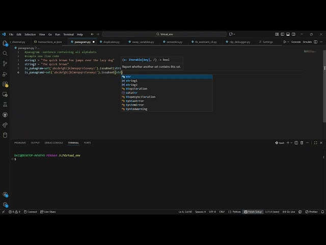 String panagram check simple code #python #coding #pangram #programming