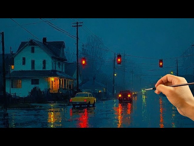 ⭐ Can You Paint This Rainy Night Road? | Easy Acrylic Painting Tutorial for Beginners | #0147