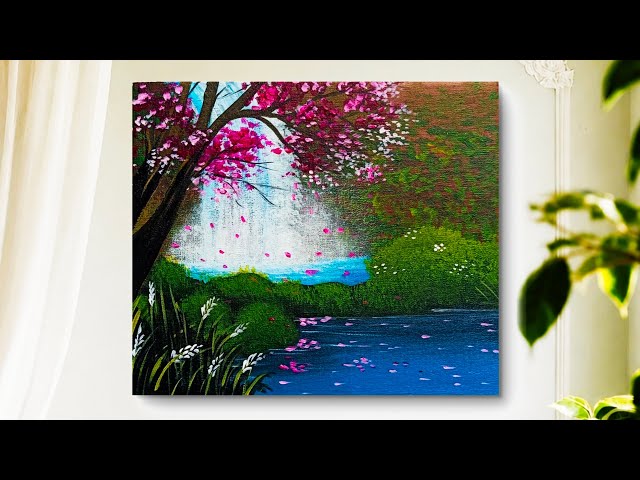 Easy Waterfall Painting / Acrylic Painting Tutorial / Waterfall Painting Tutorial for Beginners 