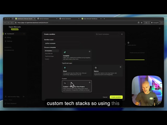 Open Mercato Sandboxes Product Tour: Build Business Apps with AI