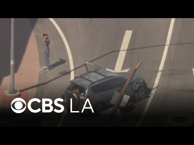 Stolen vehicle suspect taken into custody by CHP as pursuit ends with traffic sign crash
