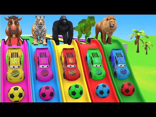 Long Slide Game with Dinosaur Lion Cow Hippopotamus Gorilla 3d Animal Game Funny 3d Animals