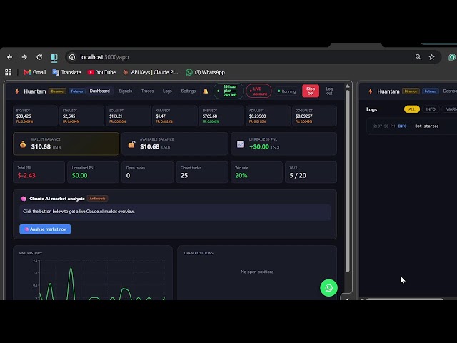 binance futures trading using a bot with  Claude AI market analysis
