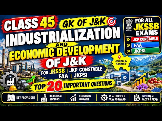 Industrialization and economic development of j&k for jkssb JKP CONSTABLE/ FAA/JKPSI| Gk of j&k mcqs
