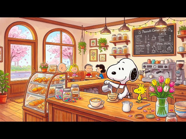 Snoopy’s Slow Spring Café Morning ☕️🌸 Soft Jazz Beats for Study, Relax & Gentle Healing Vibes