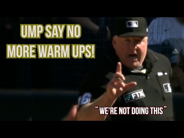 Ump steps in front of plate to stop warm up pitches, a breakdown