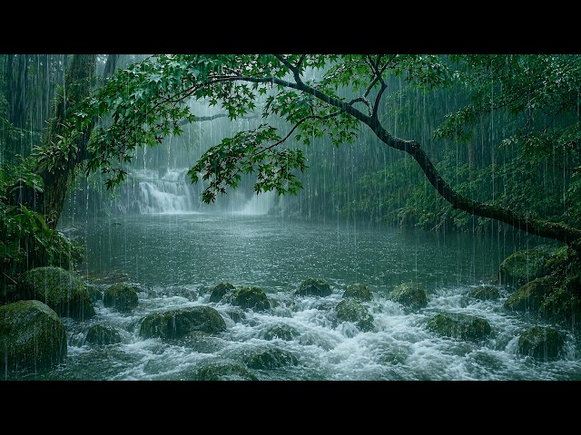Rain Sounds On A Forest Stream (No Ads) 🌧️ Heavy Rain Sounds for Deep Sleep, Relaxation, ASMR