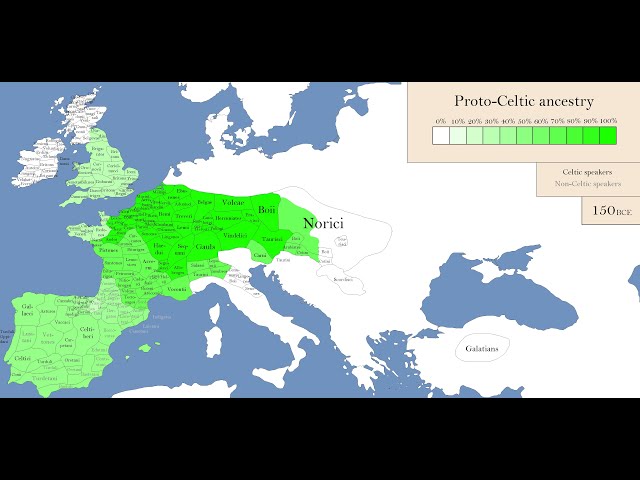 The History of Celts. Proto-Celtic Ancestry Percentage. 1200 BC - 2024 AD: Every Year