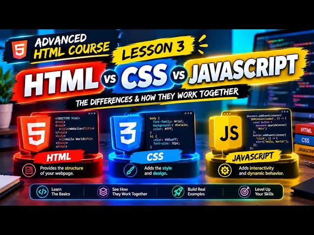 Advanced HTML Course - Module 1:  Lesson 3 (HTML vs CSS vs JavaScript)