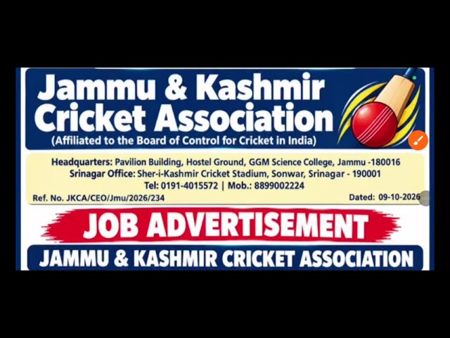 J&K Cricket Association // Recruitment 2026