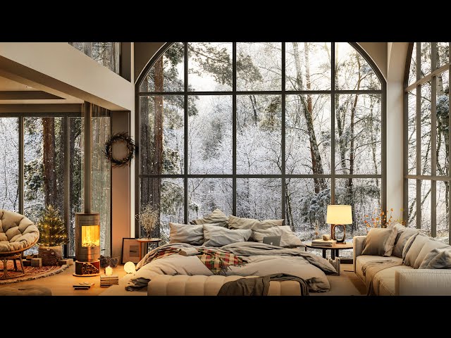 ❄ First Snowfall of Season in Forest Bedroom With Relaxing Jazz Piano | Music for Work and Study