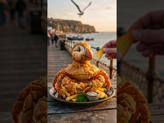 Puffin crab fish and chips dip 🍟 #shorts