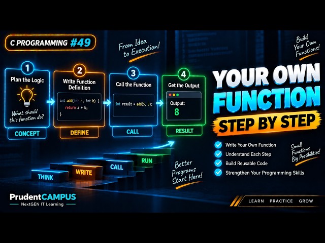 49 - How to Write Your Own Function in C | Step-by-Step Guide | @prudentcampus