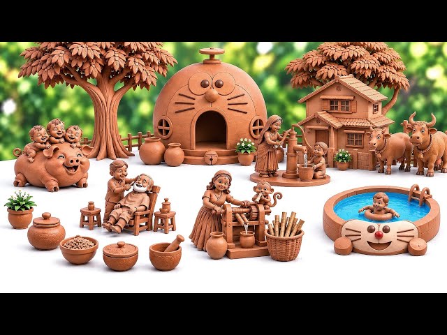 12 Cute Tiny Clay House & Kitchen Set | How to Make Miniature KitchenSet Making | All Mitti Bartan 